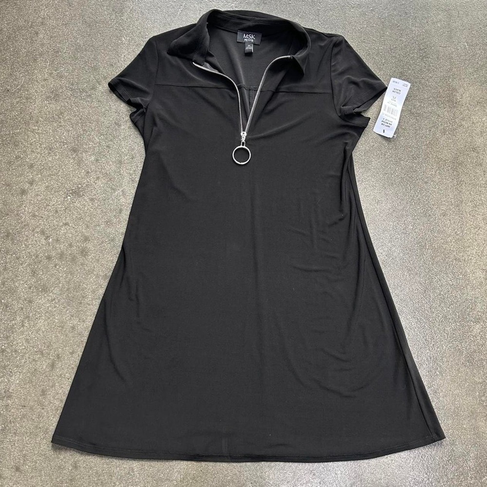 MSK Petite Large Black Quarter Zip Flare Mini Dress - NWT Retails $60